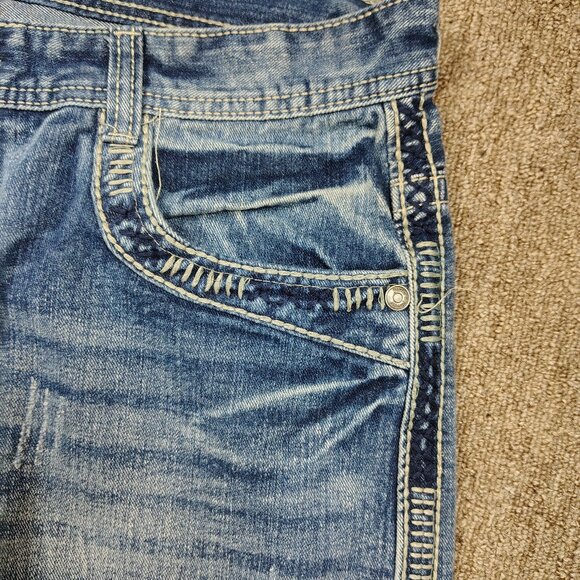 DENIM & RIVETS Jeans Men's 38 Blue Straight Leg Big Stitch Flap Pockets Cotton - Picture 3 of 11